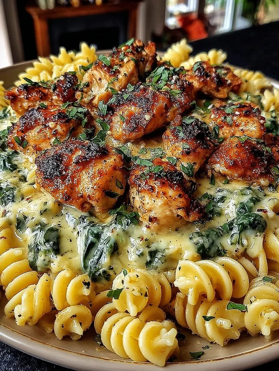A plate of food with chicken and pasta.