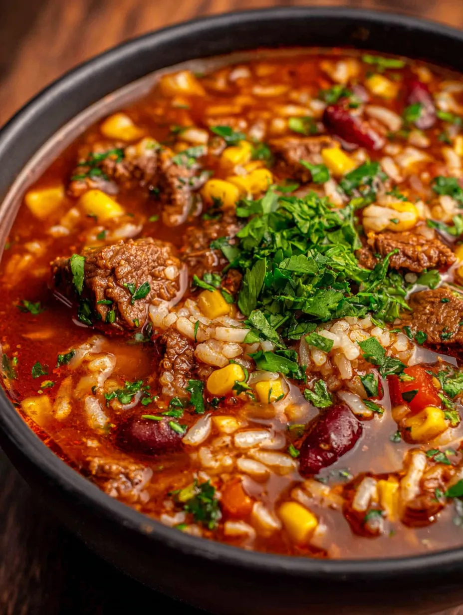 A bowl of soup with meat and vegetables.
