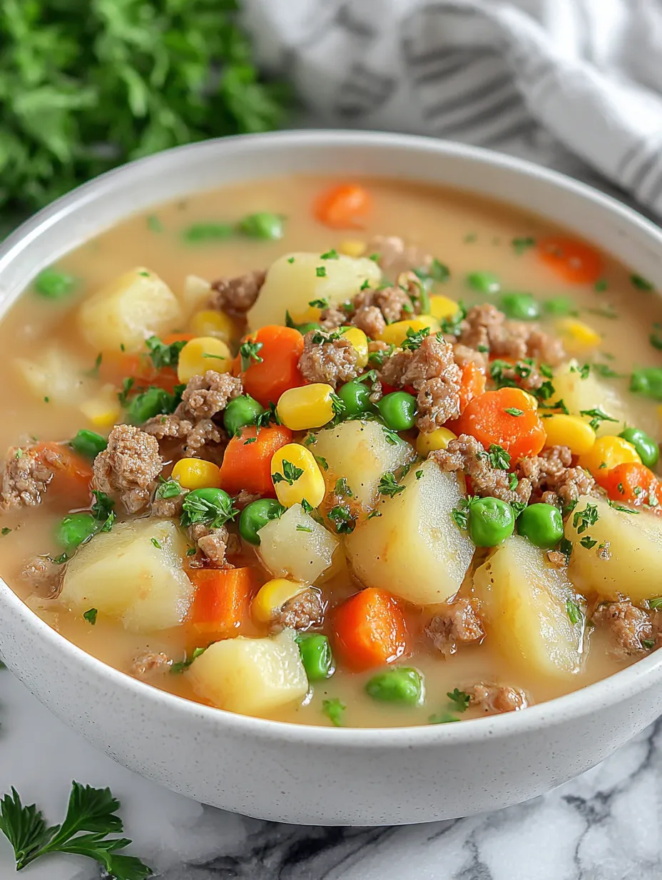 A bowl of soup with meat and vegetables.