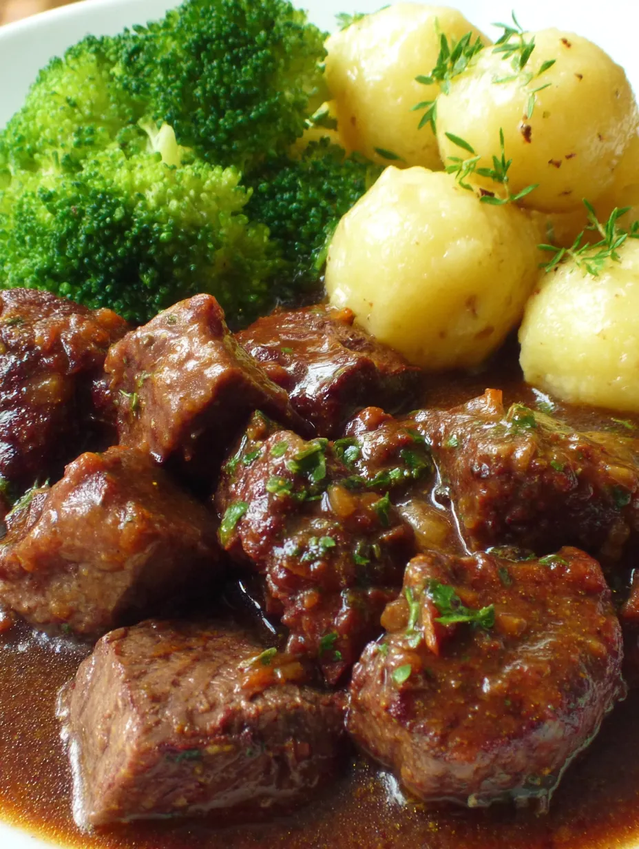 Eine Tasse mit Fleisch, Kartoffeln und Brokkoli.