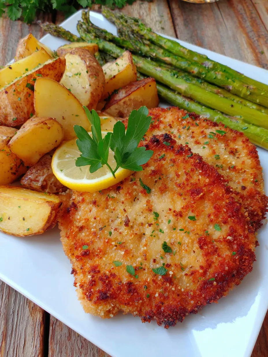 Ein Plate mit gegrilltem Fleisch, Zwiebeln, Asparagus und Kartoffeln.