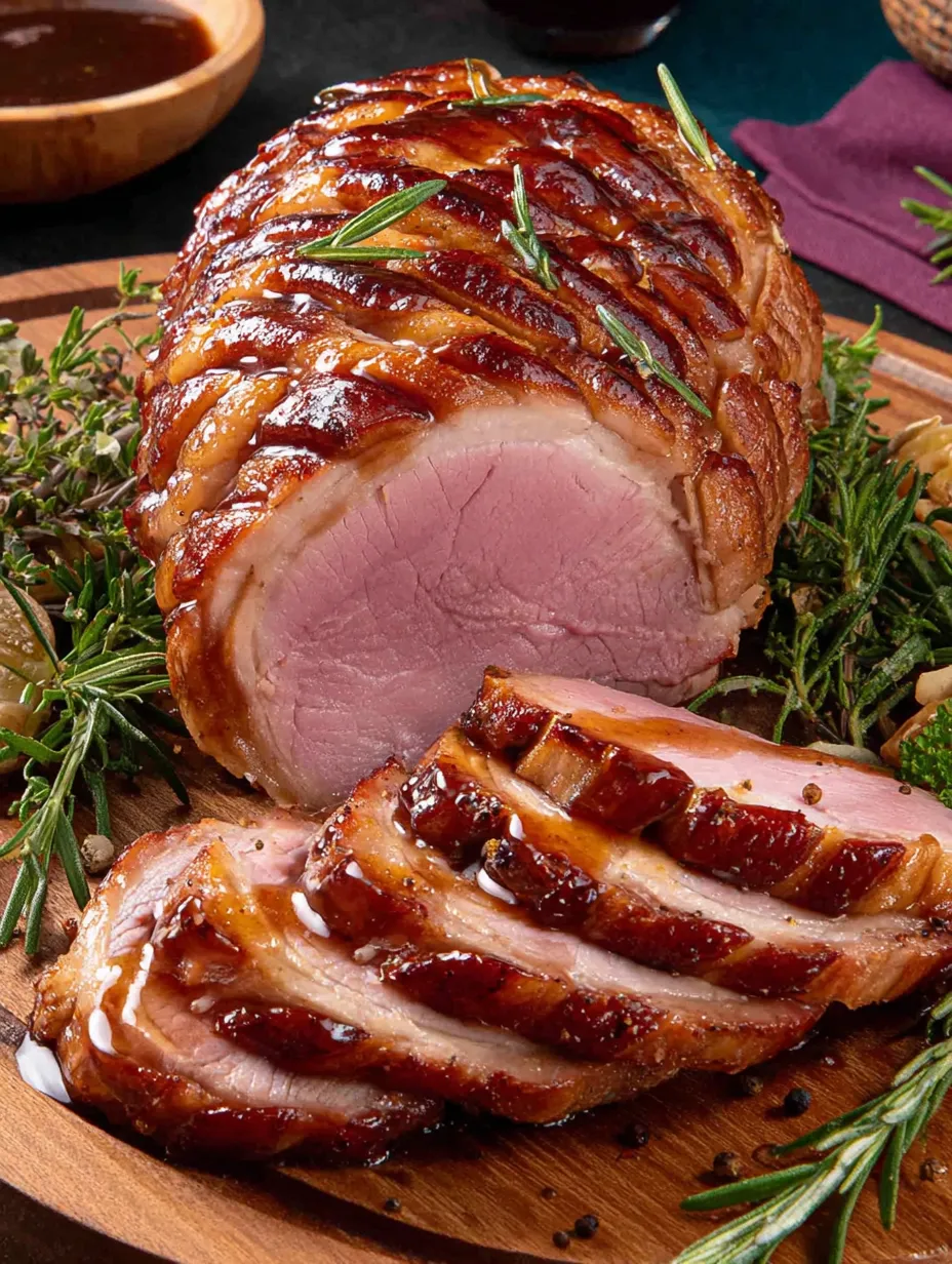 A pork roast with a glaze on it.