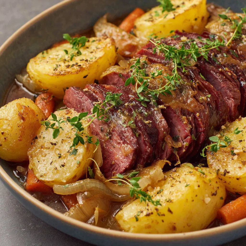 A plate of meat and vegetables.