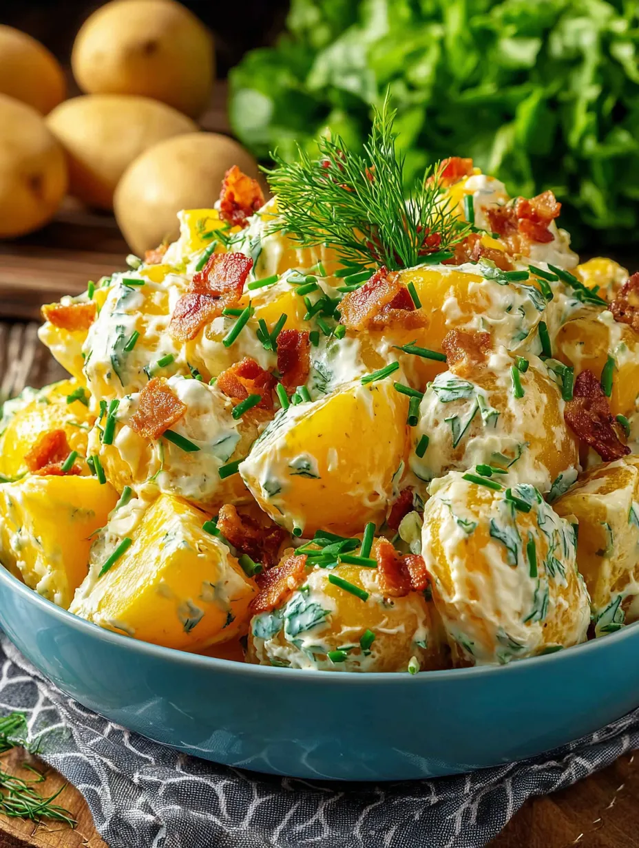 A bowl of food with bacon and potatoes.