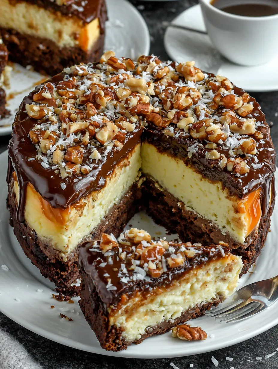 A slice of chocolate cake with walnuts.