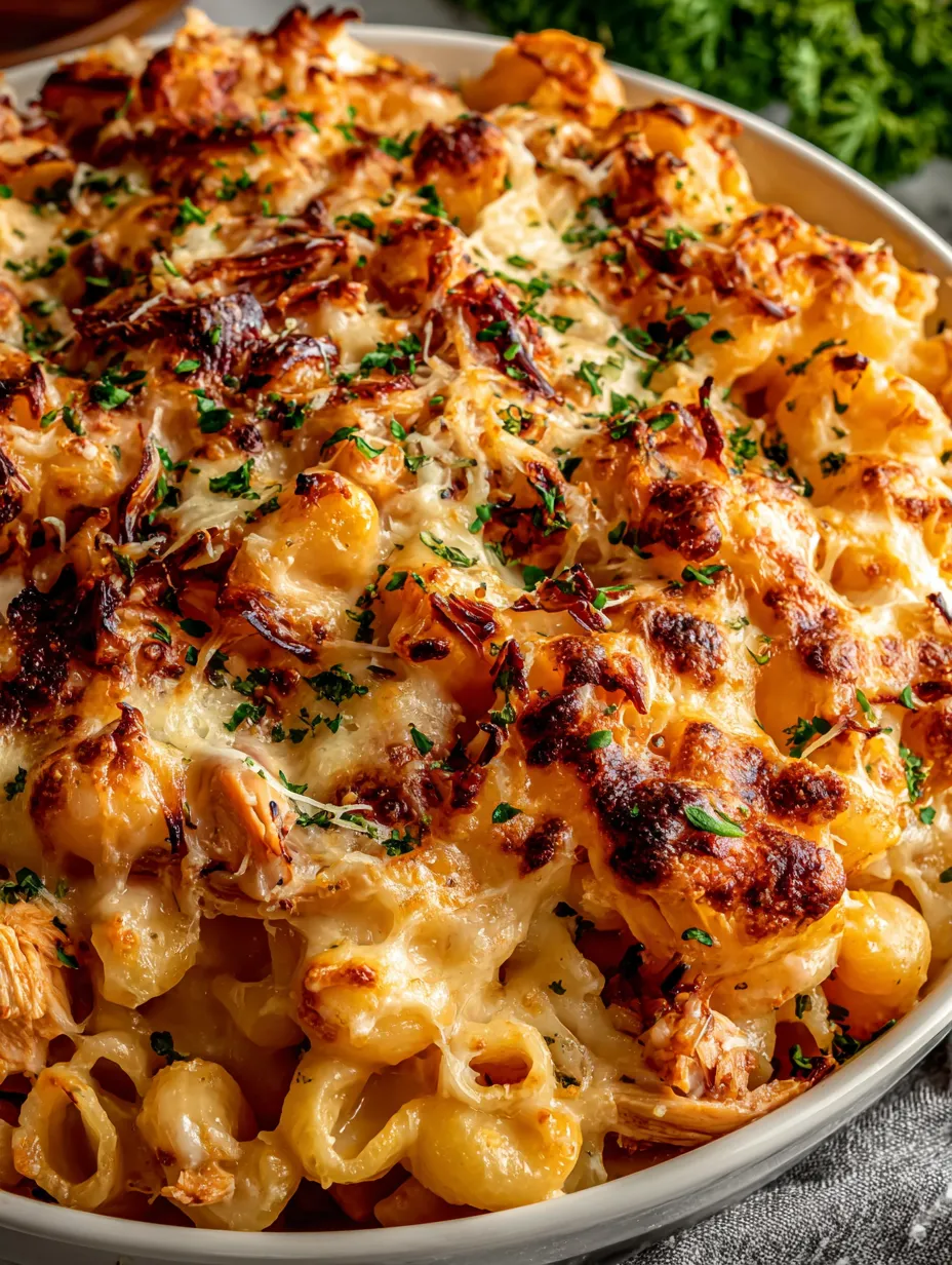 A bowl of macaroni and cheese with herbs on top.