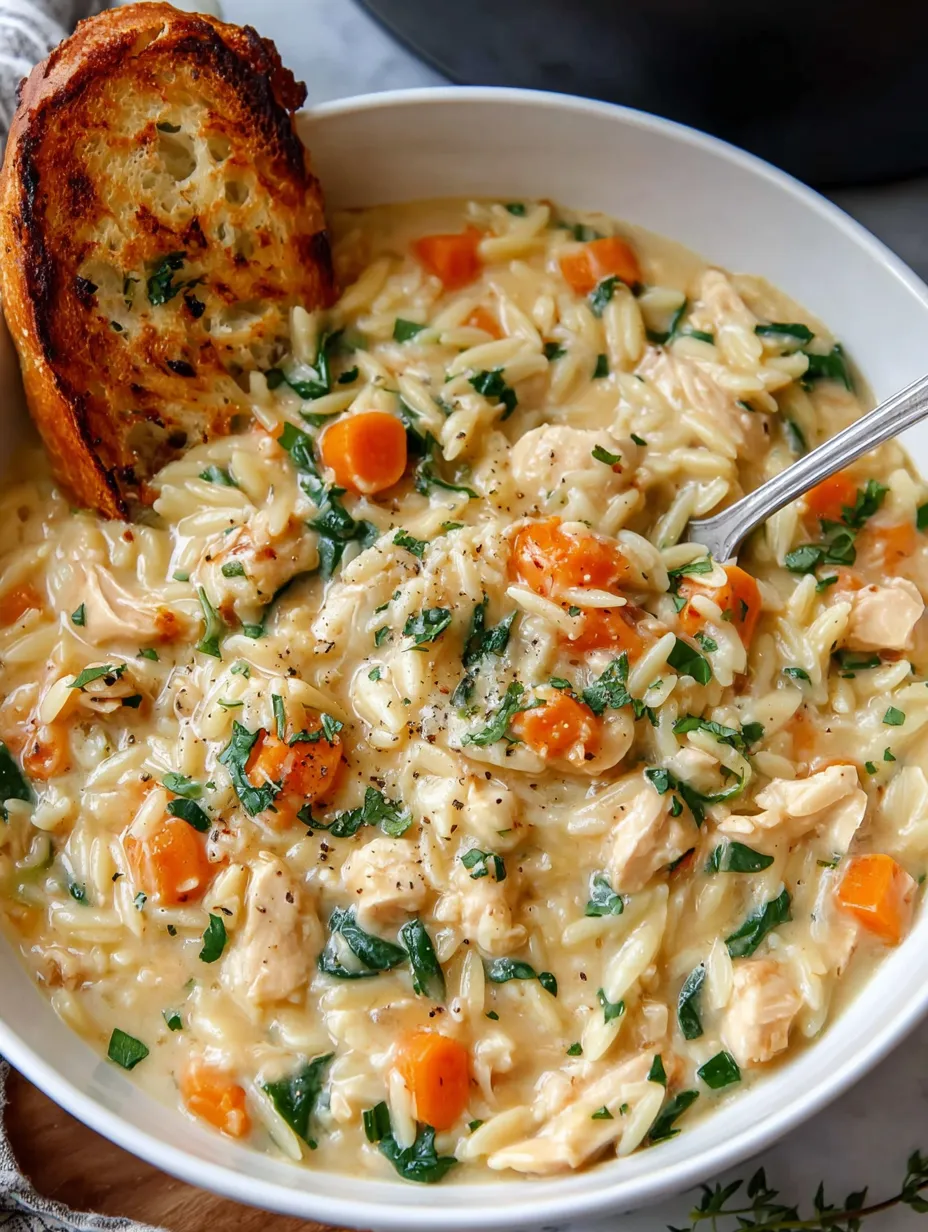 A bowl of soup with a spoon in it.