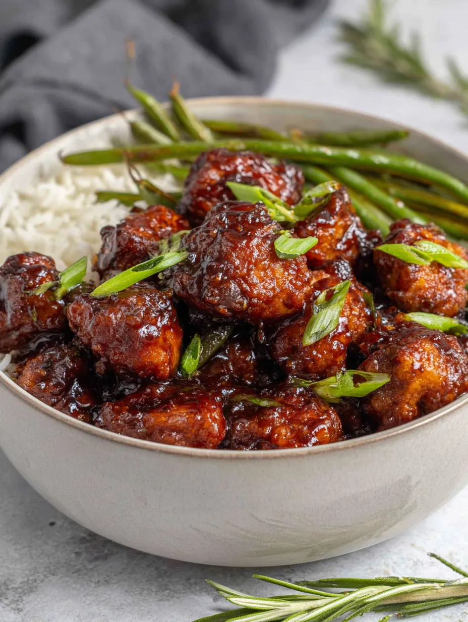 A bowl of food with chicken and green beans.