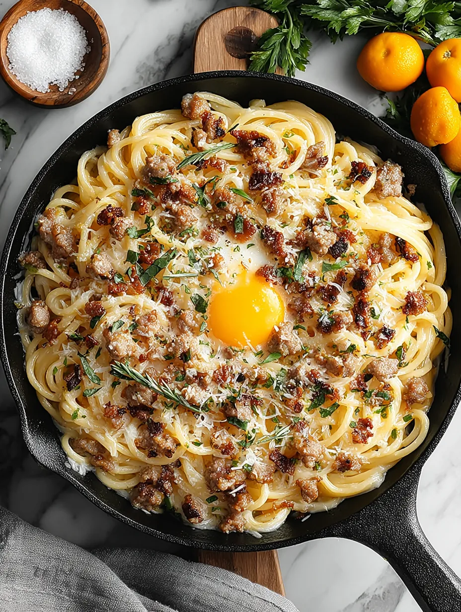 A fried egg in a bowl of pasta.