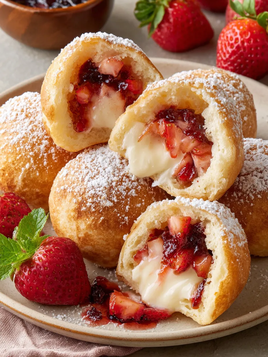 A plate of strawberry cream filled pastries.