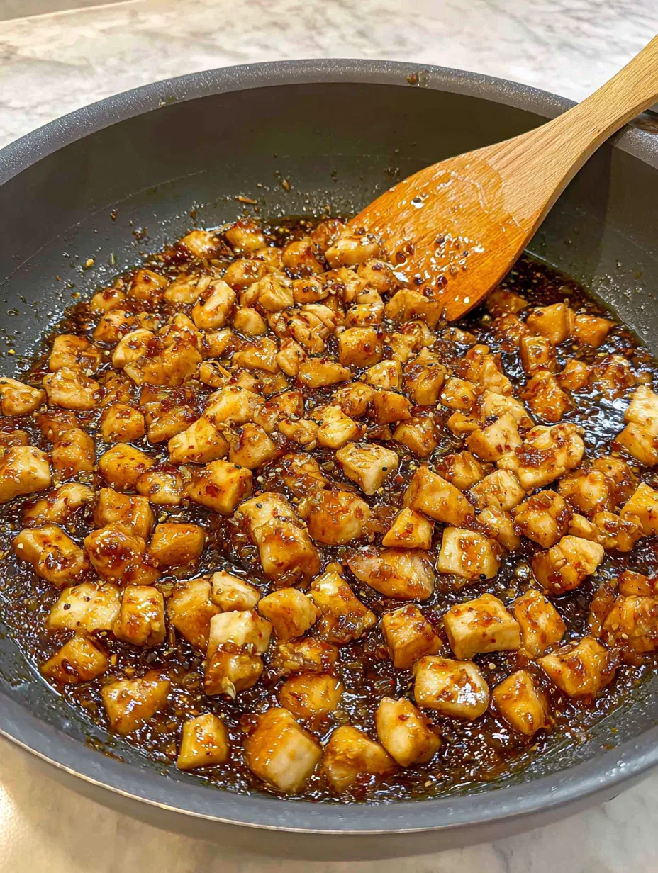 A pan of food with a wooden spoon in it.