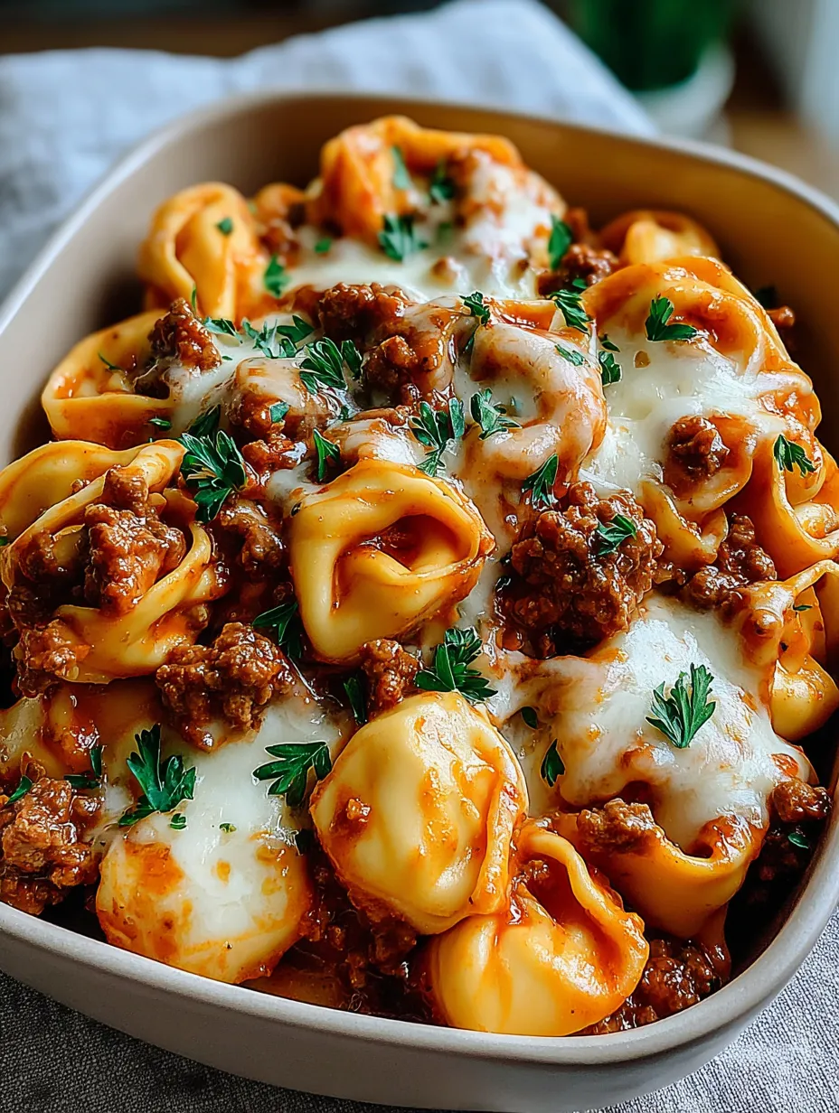 Ein Becher mit Penne-Nudelsalat, der mit Käse, Tomaten, Zwiebeln und Rindfleisch garniert ist.