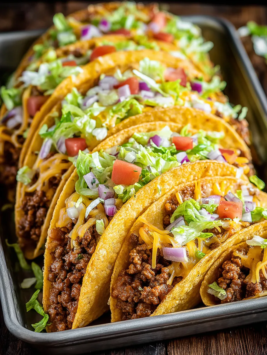 Eine Schüssel mit sechs Tacos, die mit verschiedenen Zutaten wie Tomaten, Lettuce und Ketchup garniert sind.
