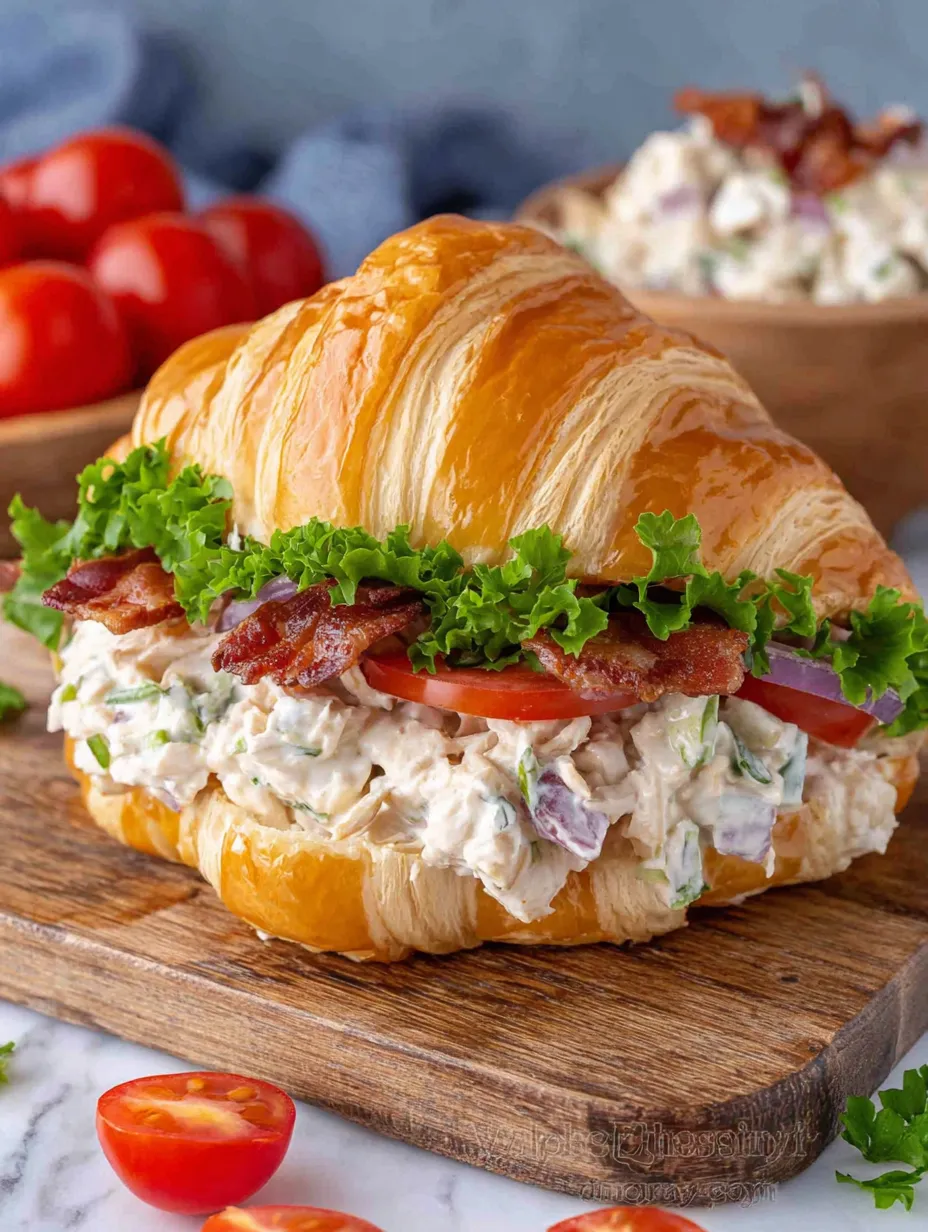 A sandwich with bacon and tomato on a wooden table.