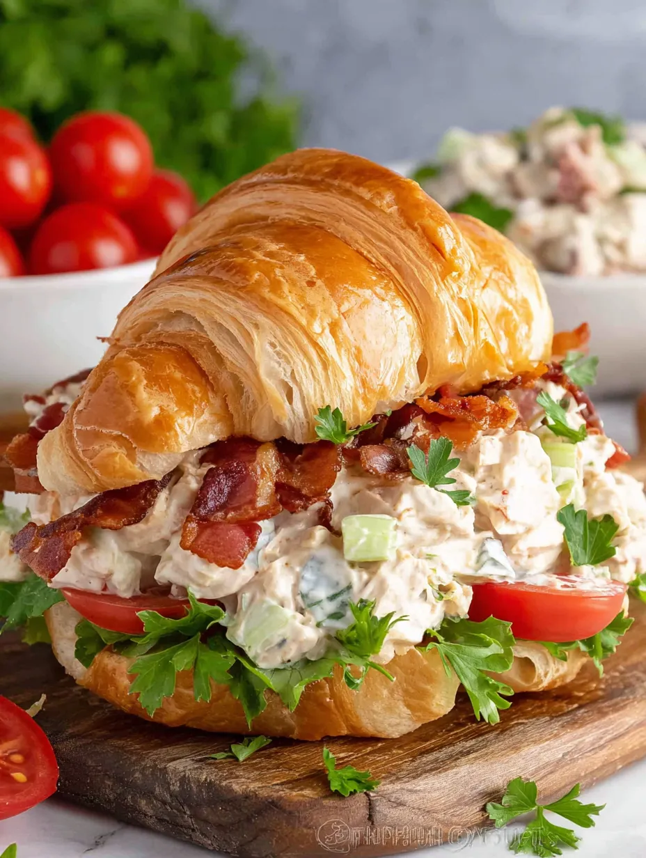 A sandwich with bacon and tomato on a wooden table.
