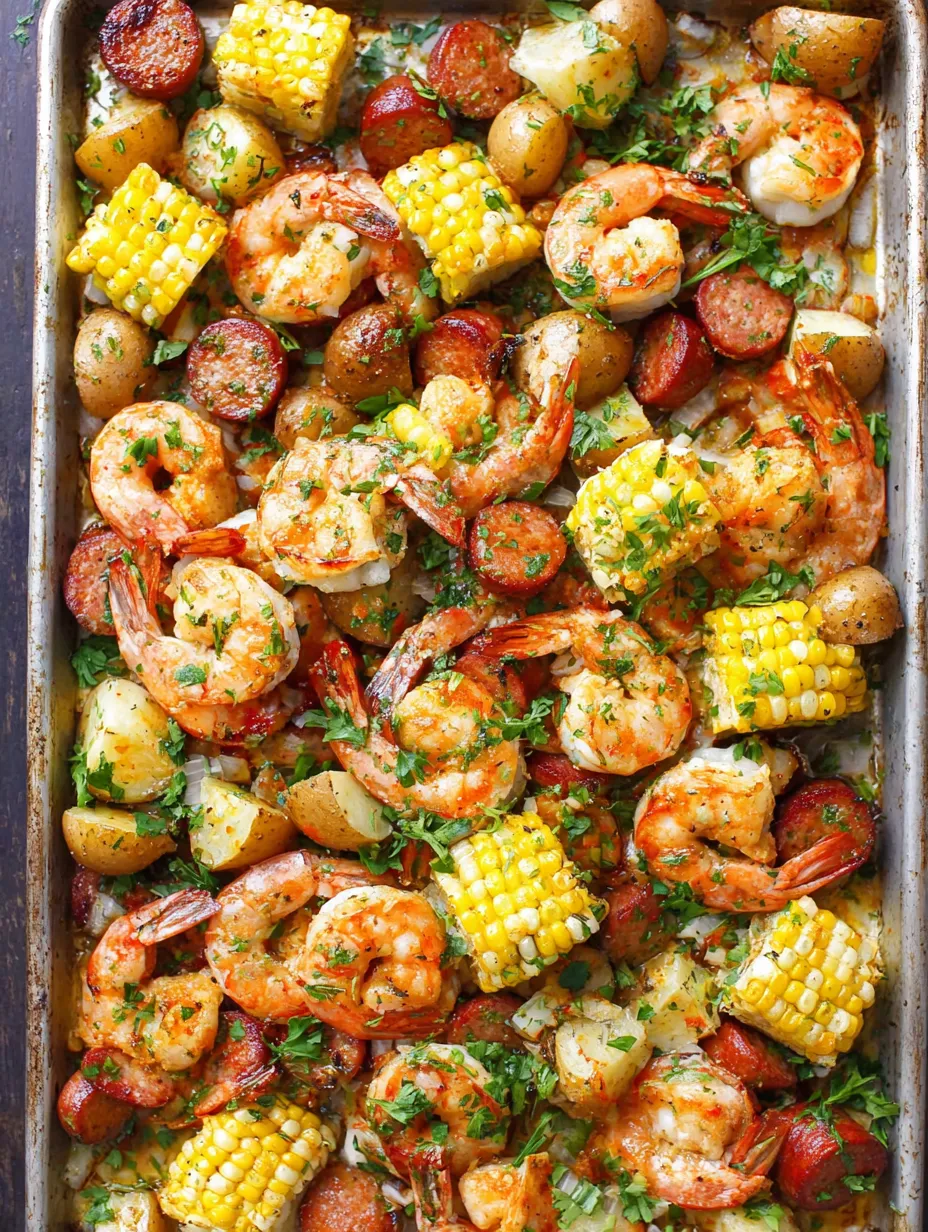 A pan of shrimp and corn.