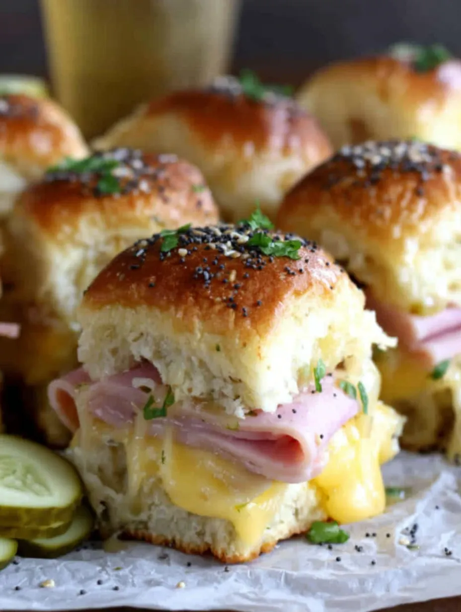 A plate of sandwiches with meat and cheese.
