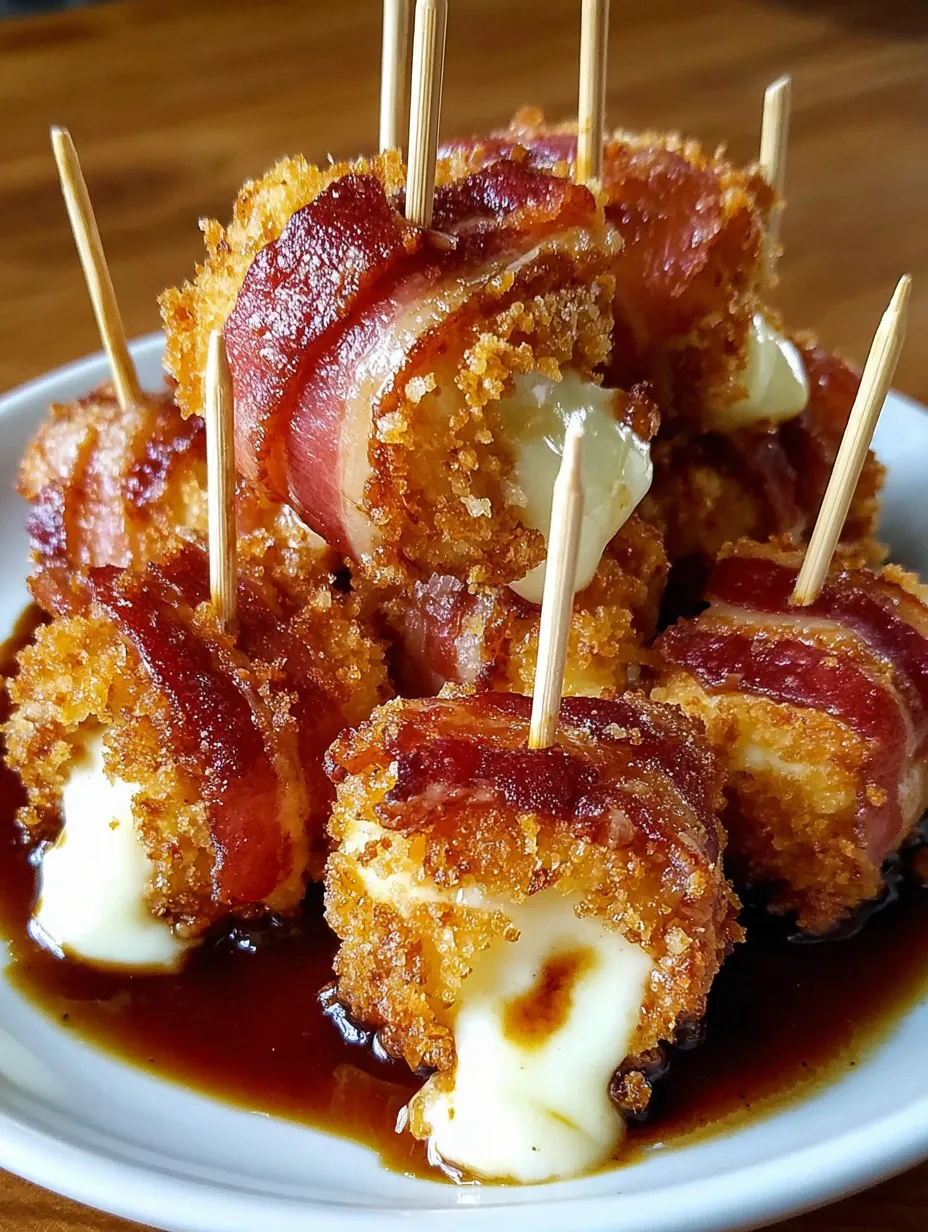 Bacon wrapped appetizers on a plate.