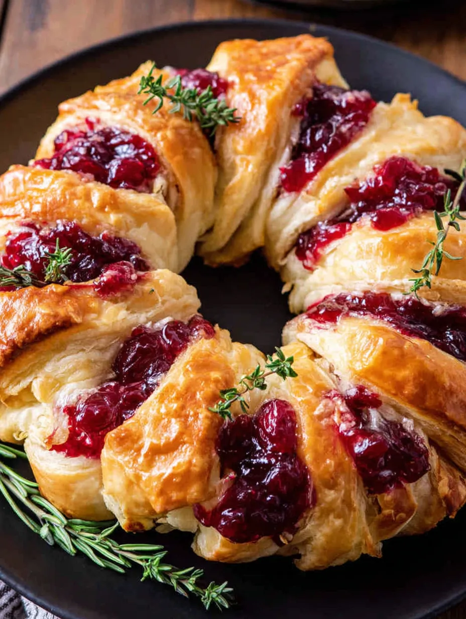 A pastry with berries and herbs on top.