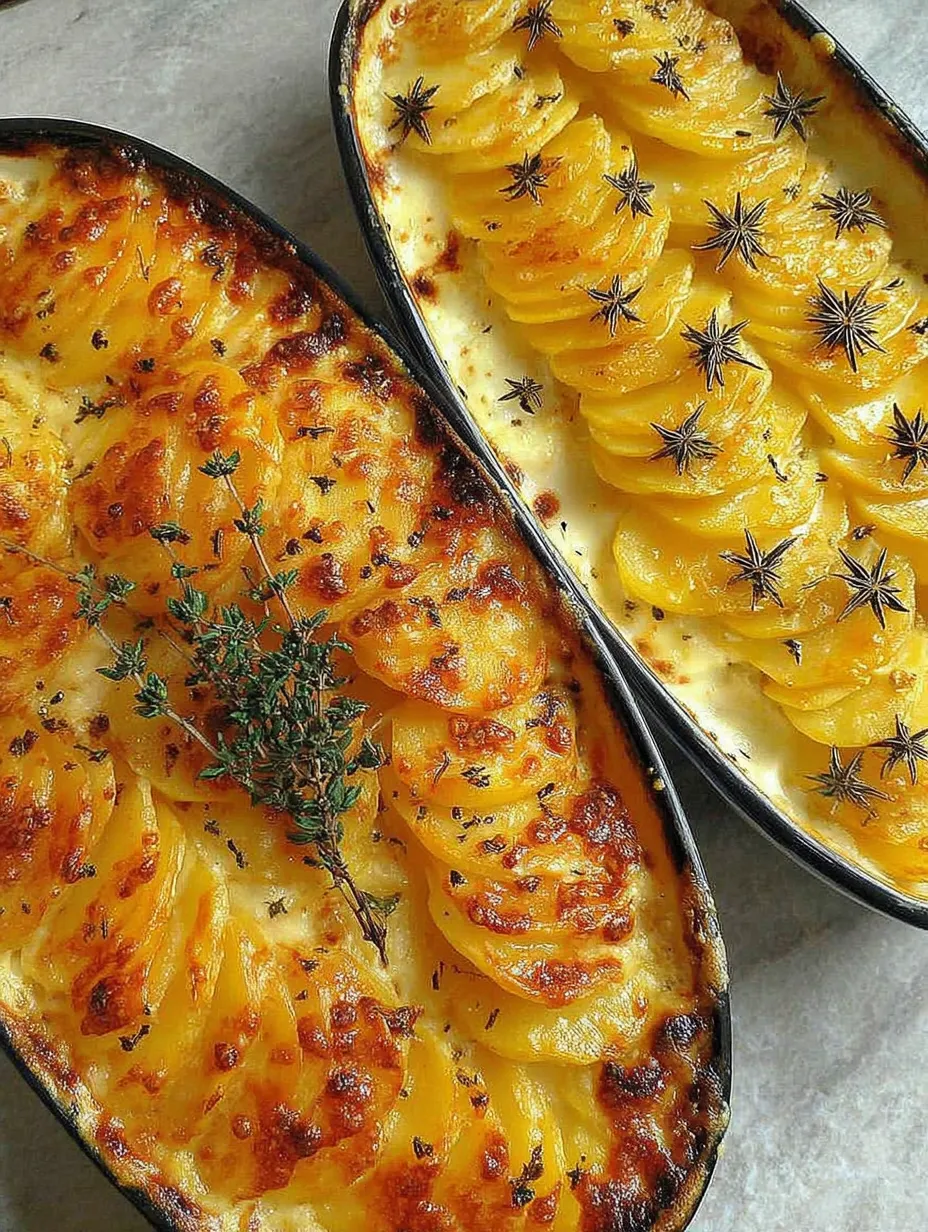 Two dishes of food with one having a sprig of herbs on top.