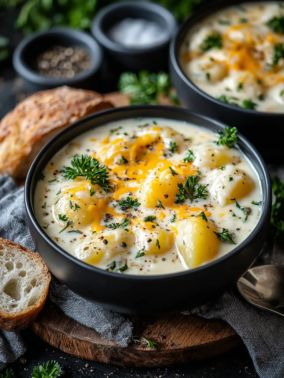 A bowl of soup with a spoon in it.