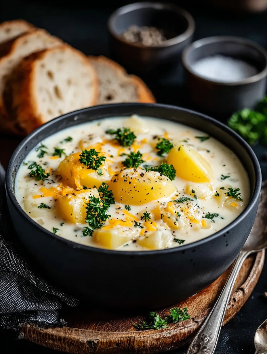 A bowl of soup with a spoon in it.