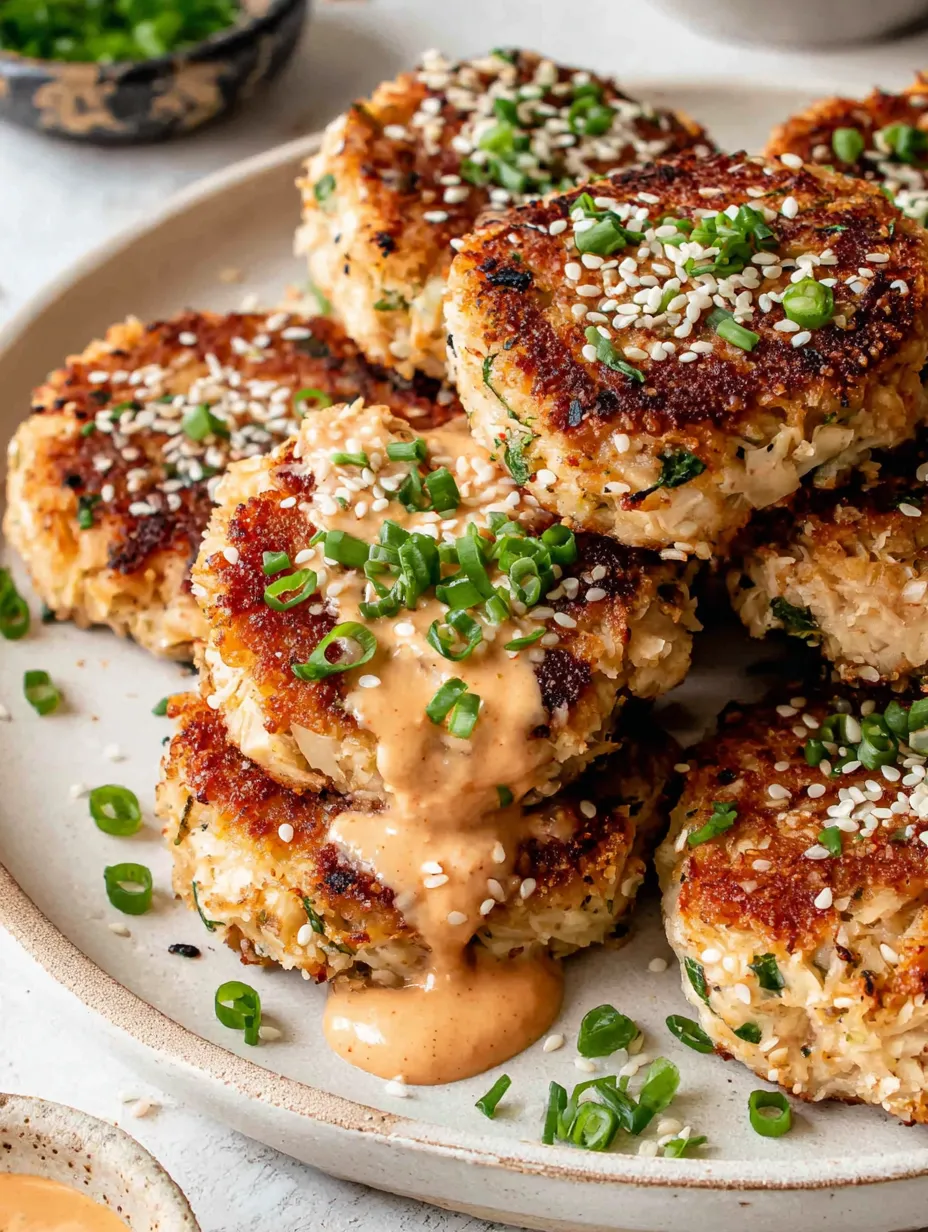 A plate of crab cakes with a dipping sauce.