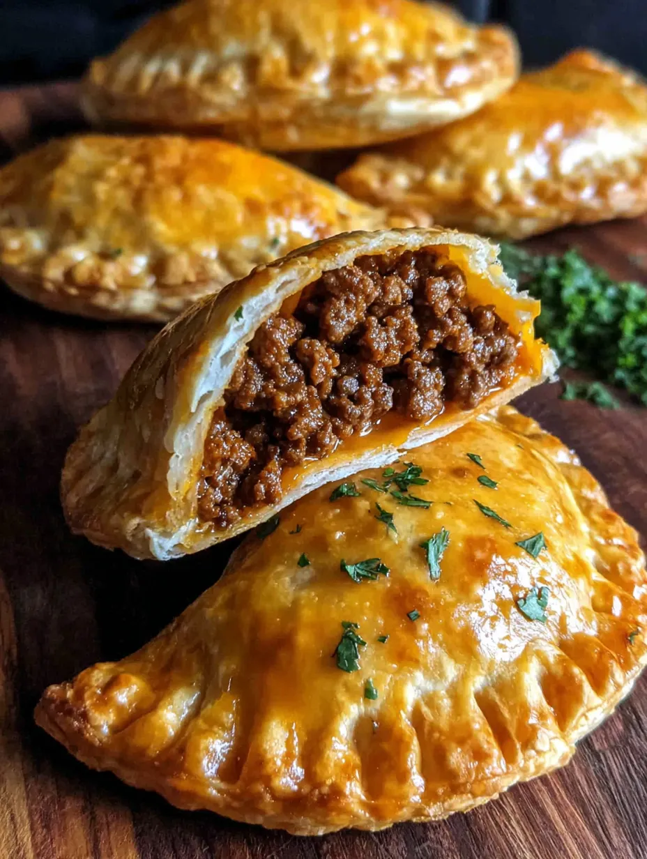 A close up of a meat filled pastry.