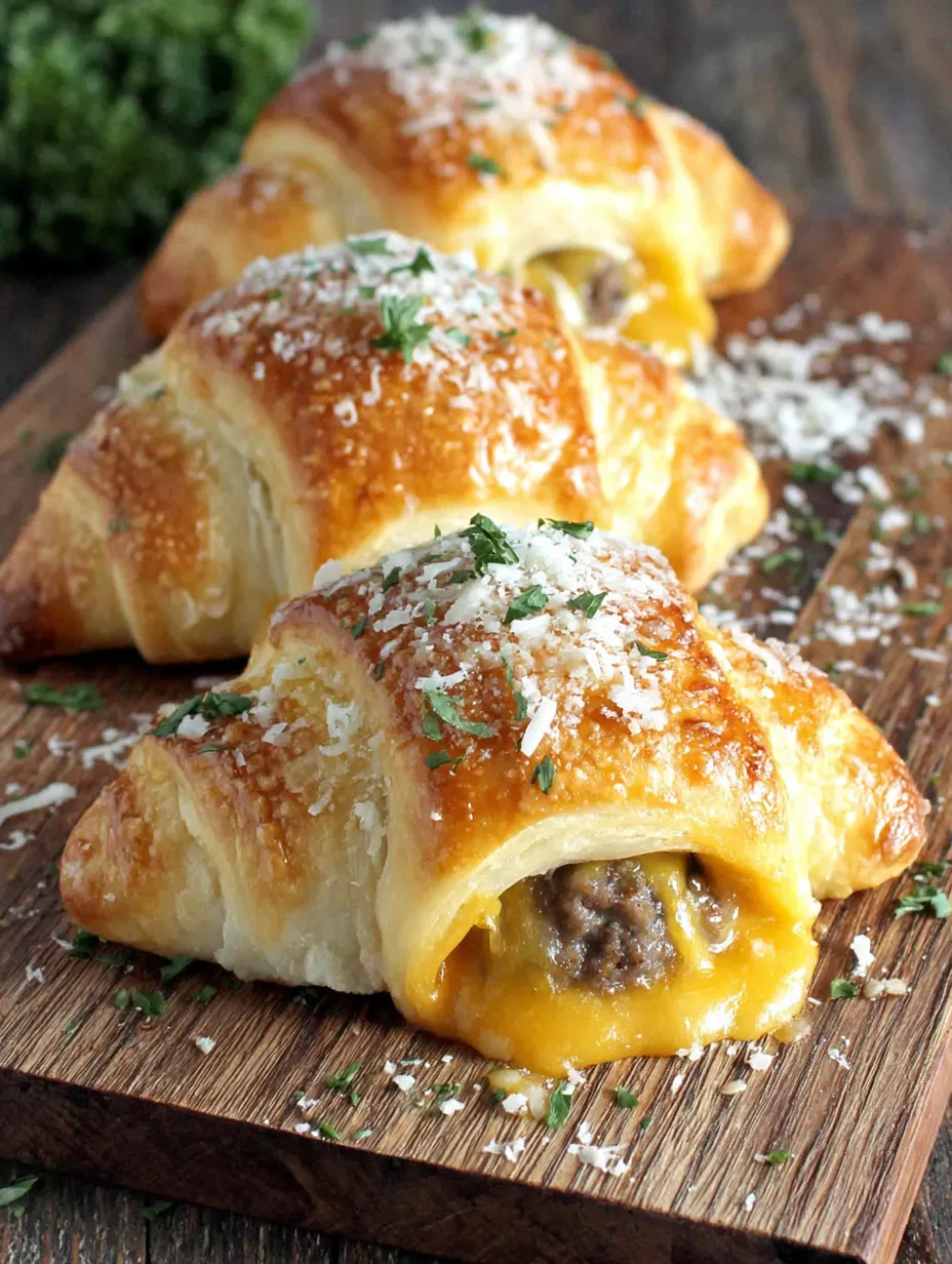 A plate of food with a pastry and meat.