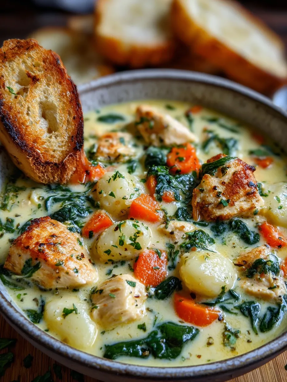 A bowl of soup with bread and carrots.