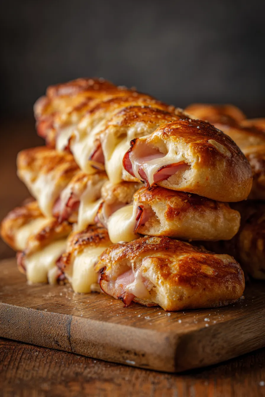 A stack of cheese and ham sandwiches.
