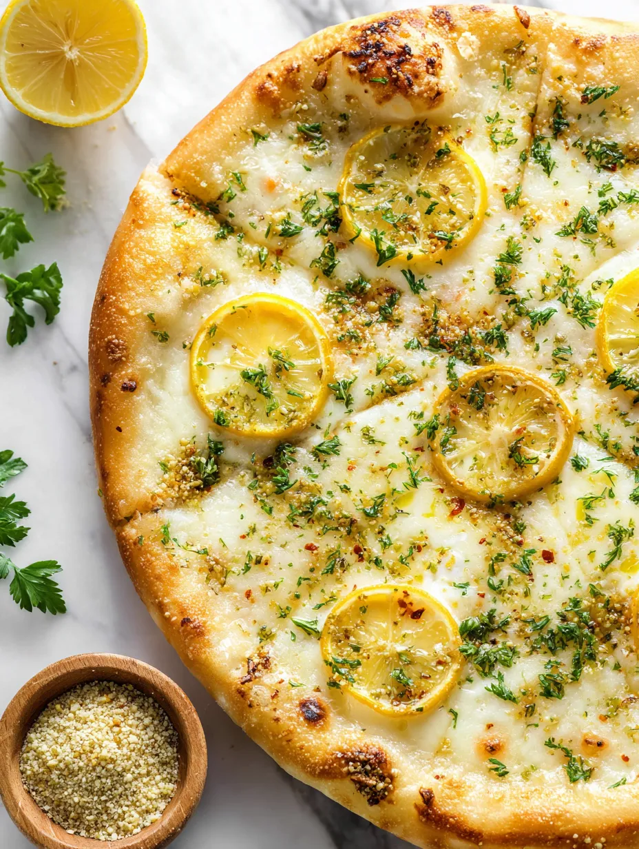 A pizza with yellow lemon slices on top.