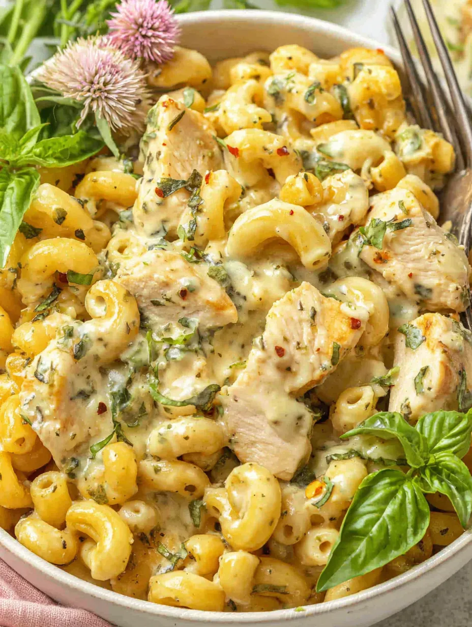 A bowl of cheesy herb chicken.