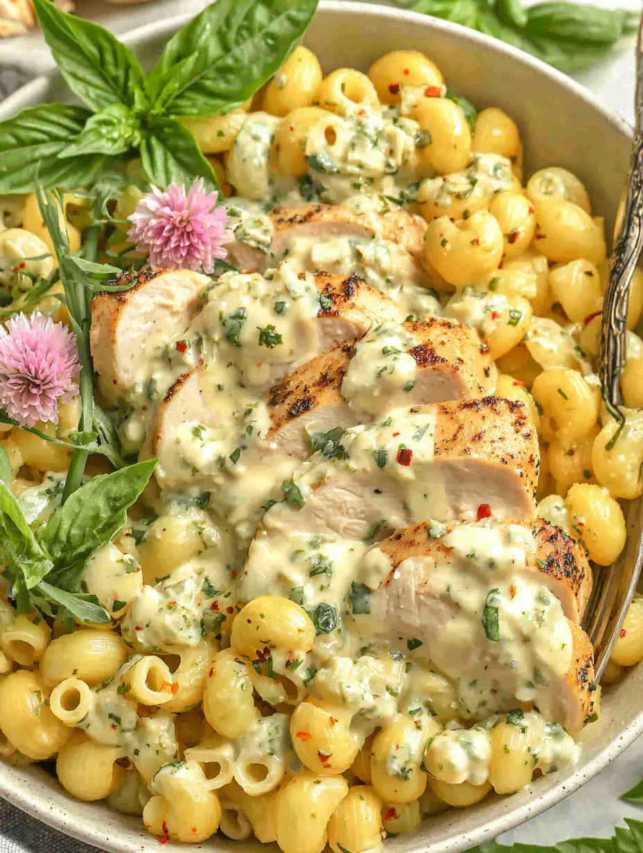 A bowl of cheesy herb chicken.