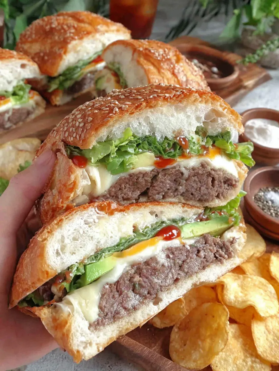 A person is holding a sandwich with lettuce and cheese.