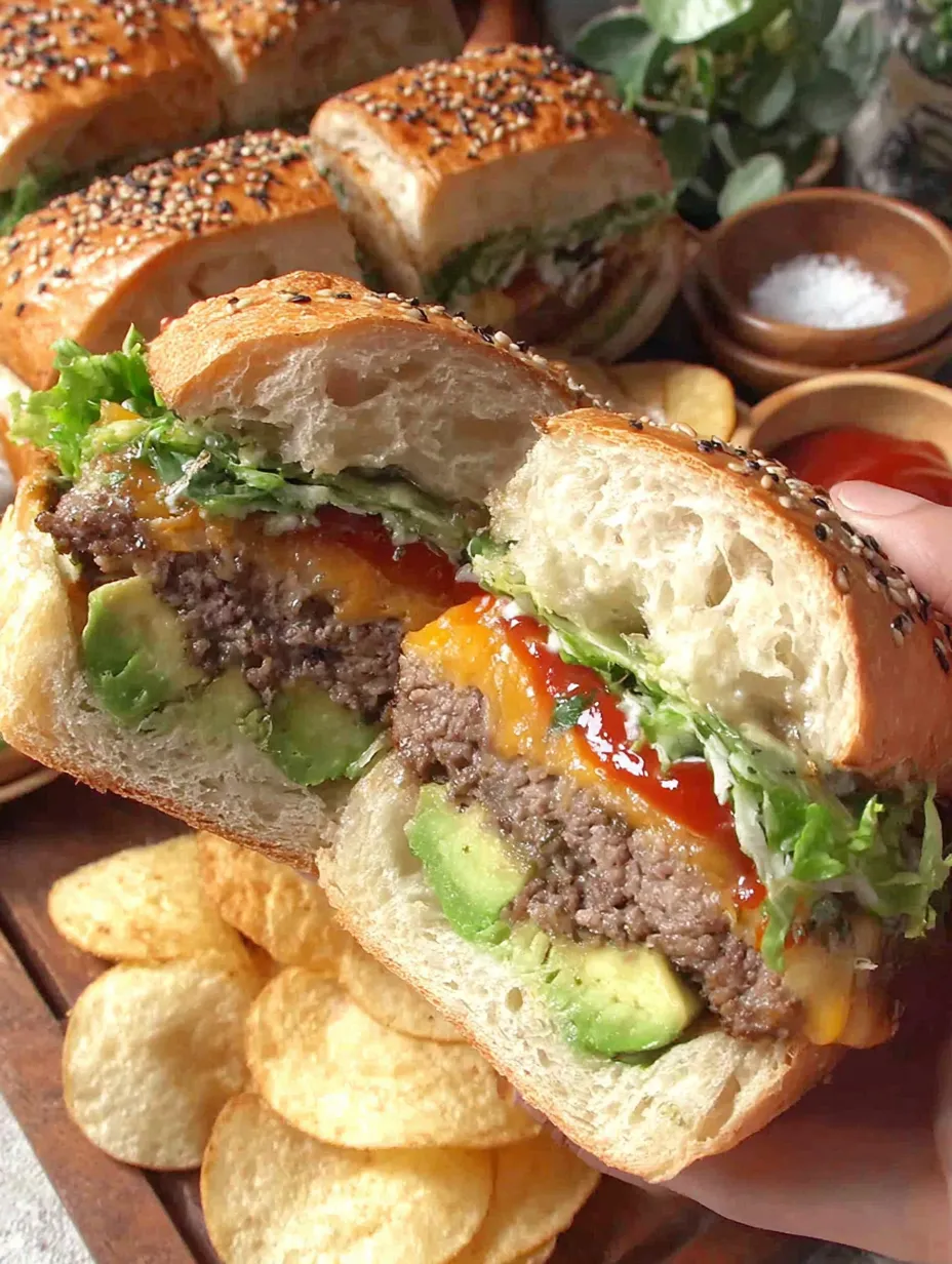 A sandwich with meat, lettuce, and avocado.