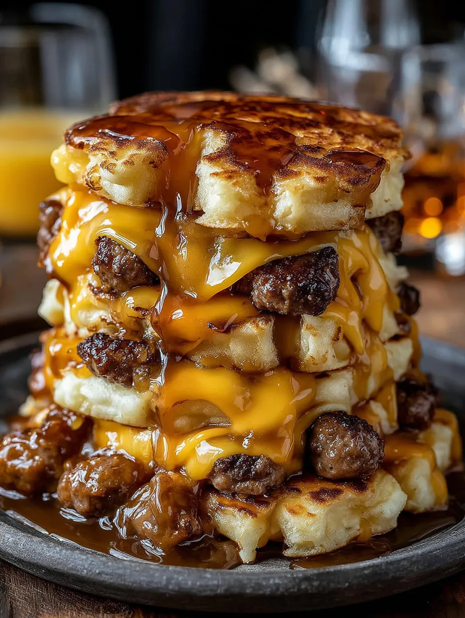 A stack of pancakes with syrup.
