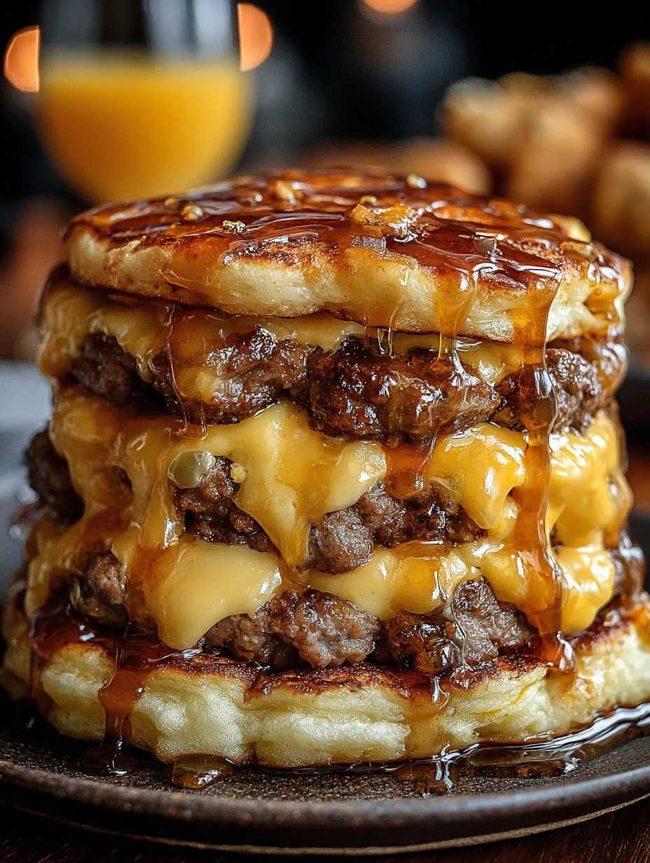 A stack of pancakes with syrup on top.