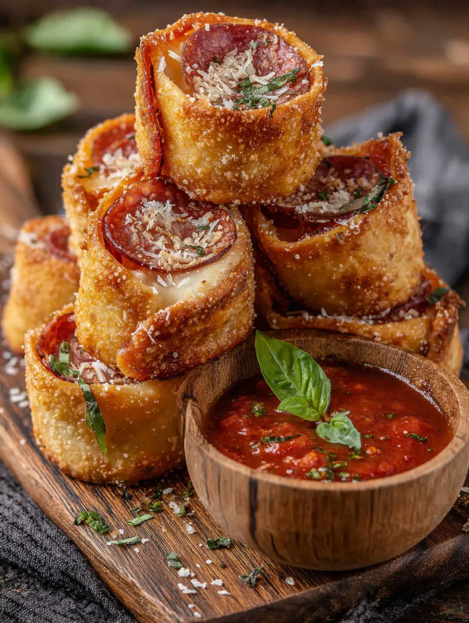 A bowl of sauce next to a stack of meat filled pastries.