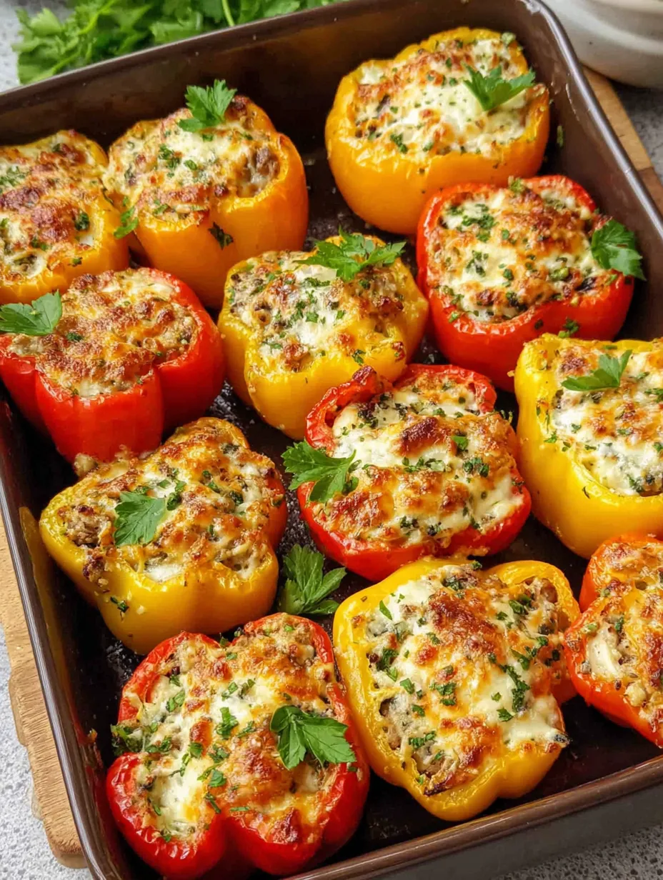 A pan of peppers with cheese.