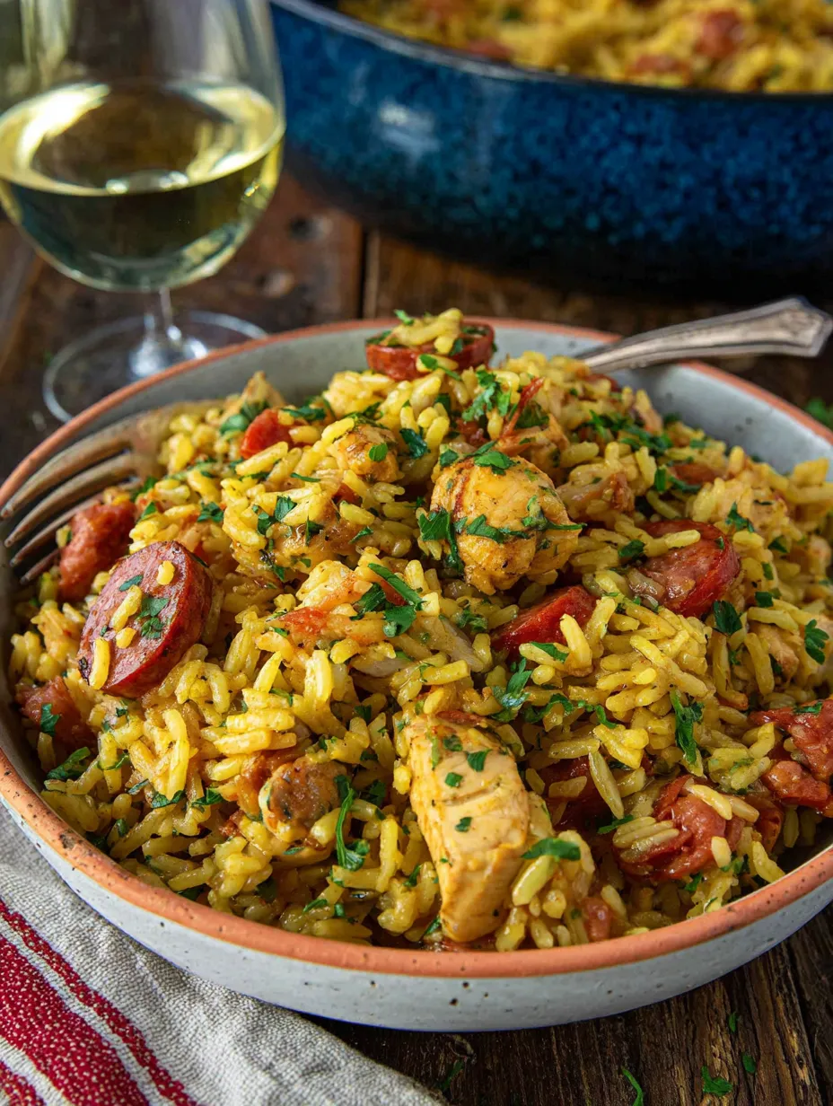 A bowl of rice with chicken and tomatoes.