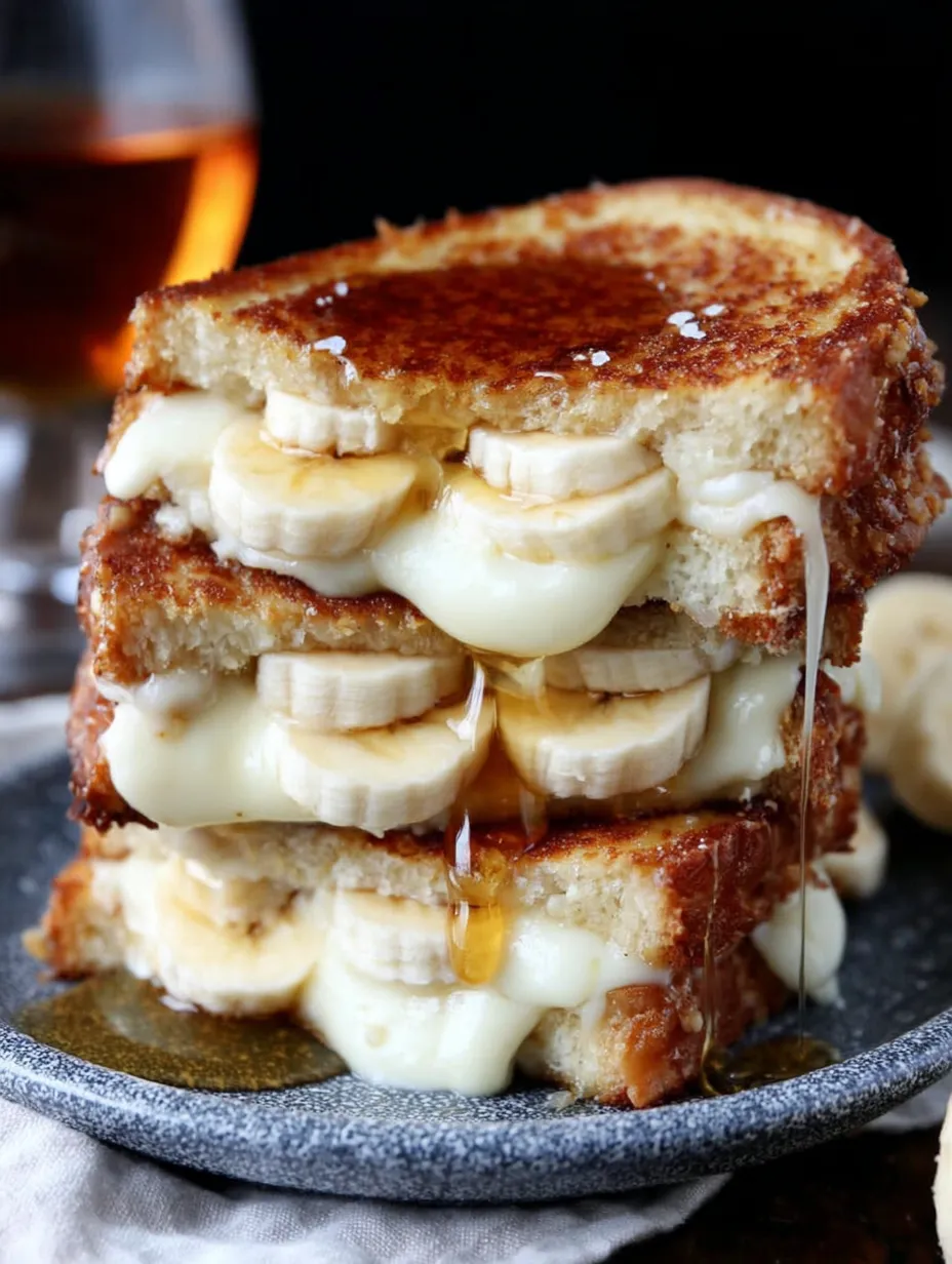 A stack of banana bread with cheese on top.