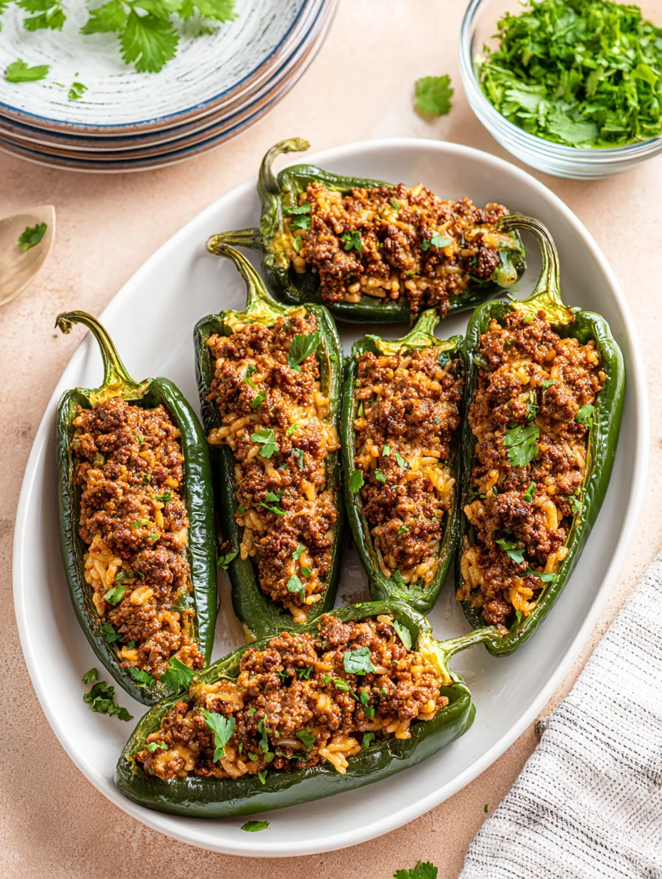 A plate of food with peppers and rice.