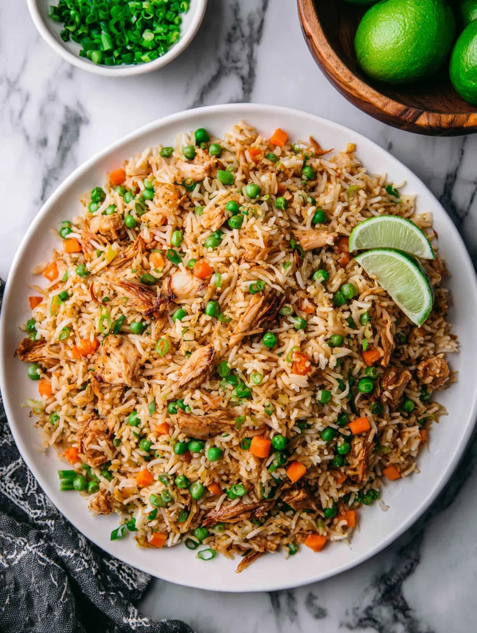 A plate of rice with peas and carrots.