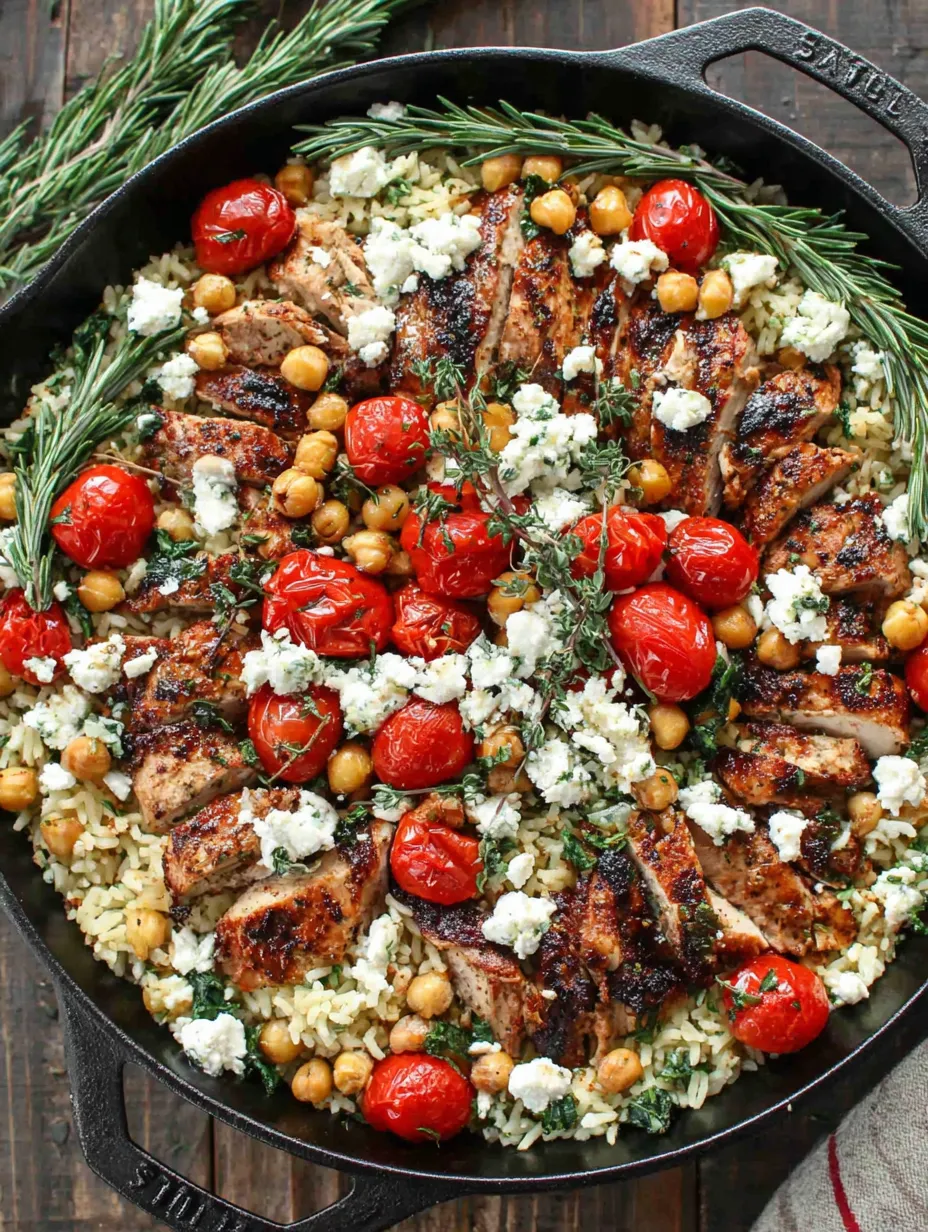 A pan of food with rice, tomatoes, chicken, and cheese.