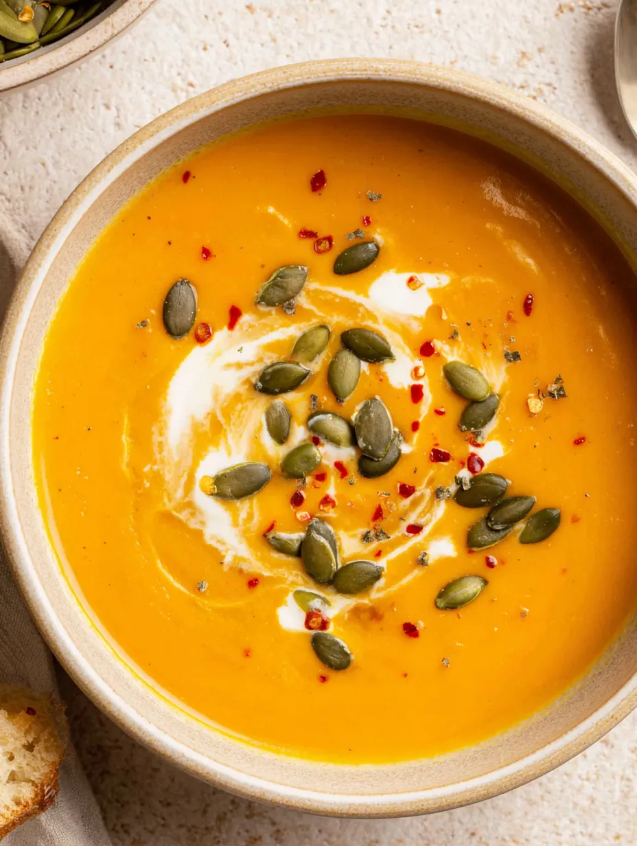 A bowl of soup with a spoon in it.