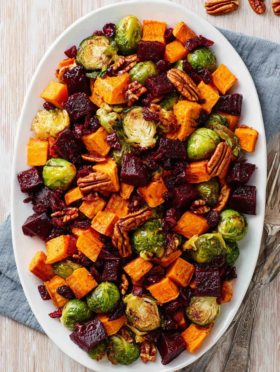 A bowl of vegetables including squash, brussels sprouts, and carrots.