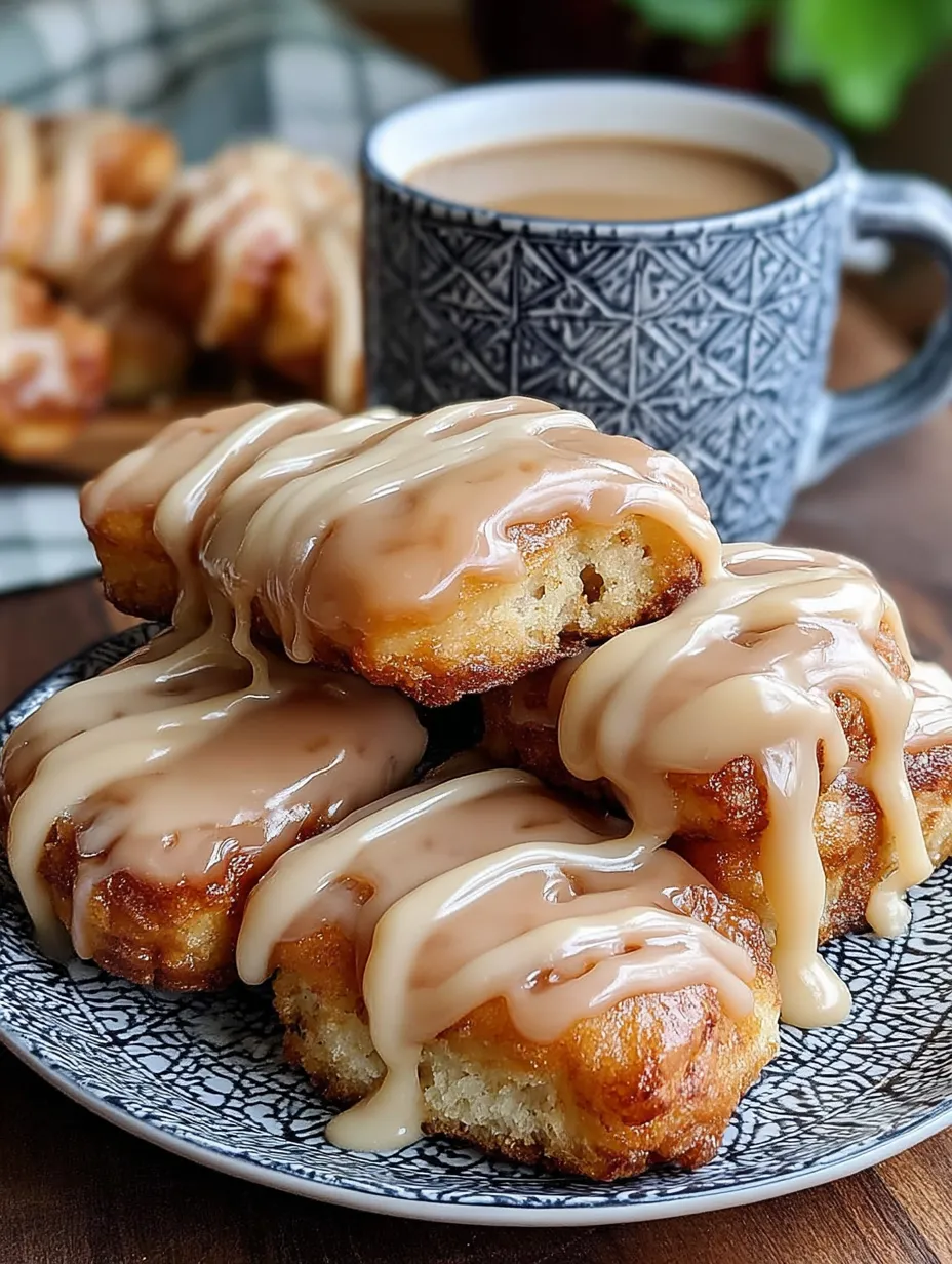 A plate of doughnuts with glaze.