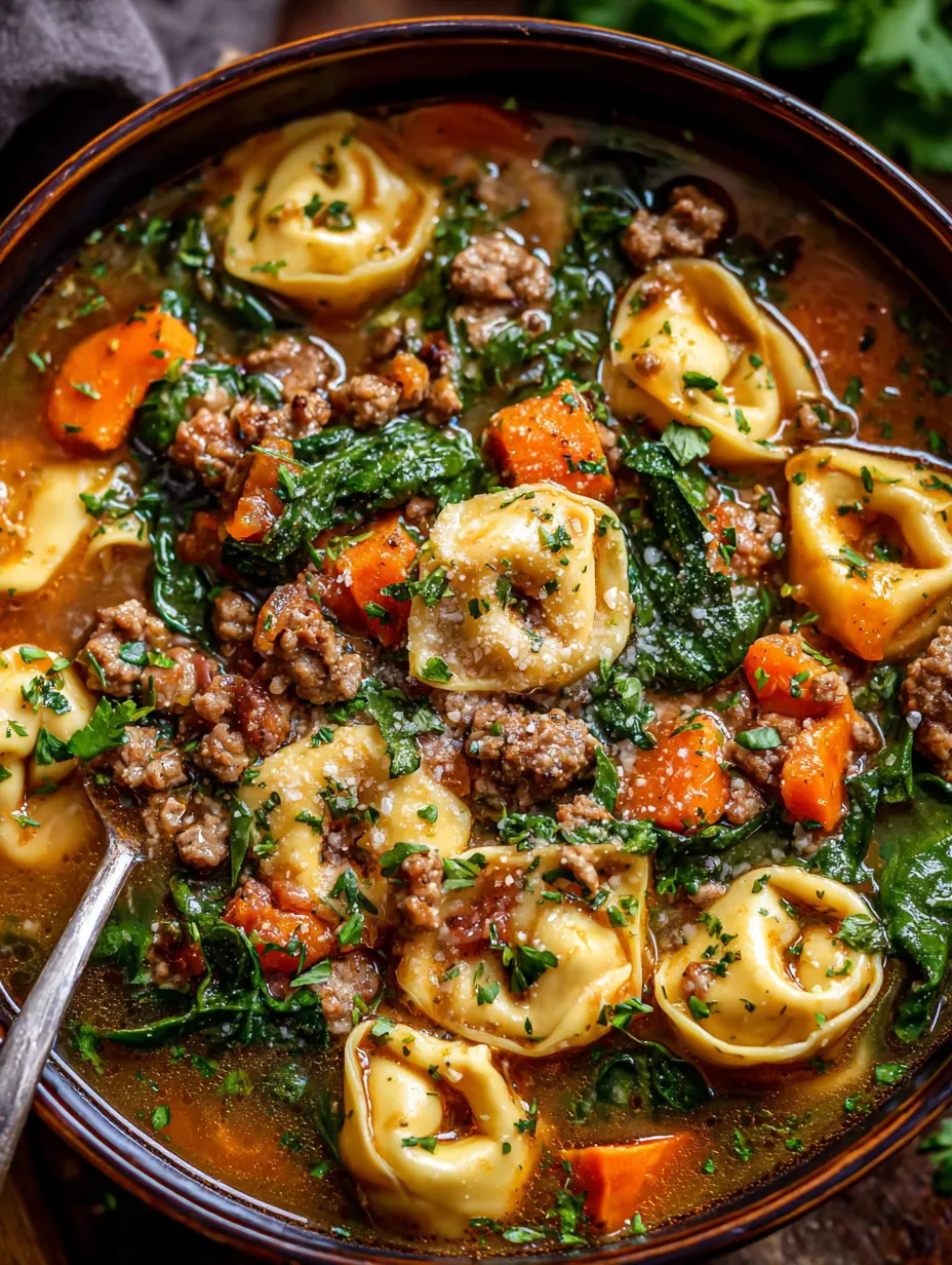 A bowl of soup with meatballs and pasta.