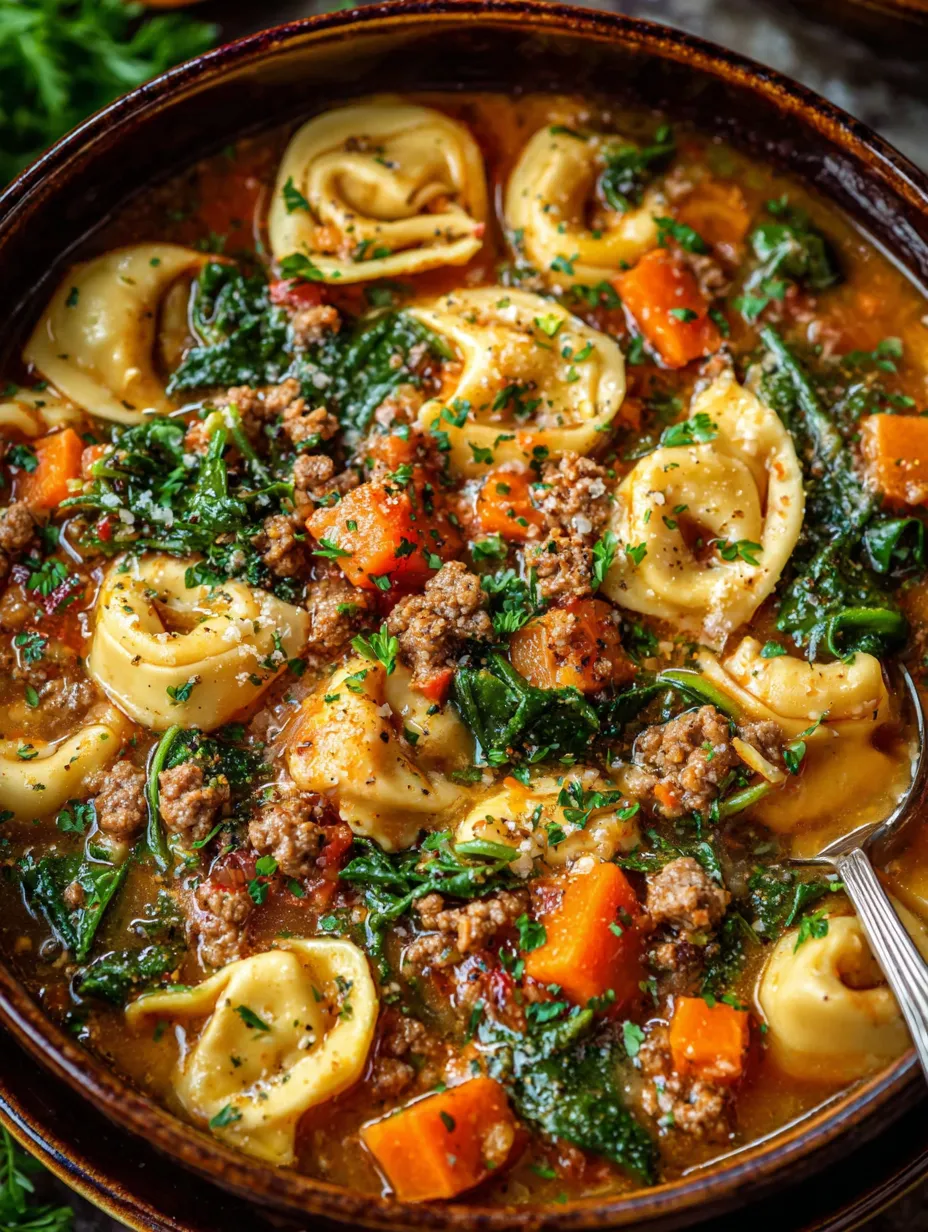 A bowl of pasta with meat and vegetables.